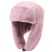Žieminė „Ushanka“ skrybėlė vyrams, moteriška piloto aviatoriaus bombonešio kepurė Dirbtinio kailio odinė sniego kepurė su ausų atvartais Piloto žiemos bombonešio kepurė 55-60cm rožinė