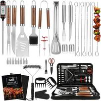 Griddle Accessories Kit– Stainless Steel Grill Tools for Outdoor Grill with Carrying Bag,Meat Thermometer,Grill Mats for Camping,Backyard & Gifts Wood-grain handle