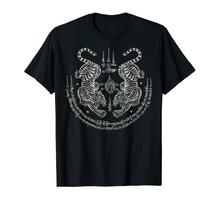 Sak Yant Thai Tattoo Twin Tiger Muay Magical Thailand Men TShirt Short Sleeve Casual 100 Cotton Shirt S įvairiaspalvis
