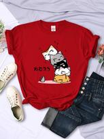 Cute Stacked Cats Sleeping Don'T See The Mouse Print Women T-Shirt Comfortable Soft Tops Creativity Fashion Womans Tee Clothing M