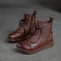 Fashion GKTINOO Vintage Genuine Leather Short Boots 2025 Winter New Round Toe Lace-up Wool Warm Thickened Cowhide Women's Cotton Boots 5