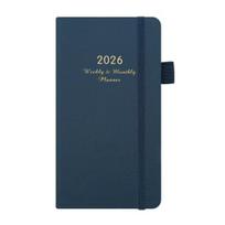 2026 Kišeninis planuoklis su elastine juostele, rašiklio laikikliu, juostele žymekliu, savaitės, mėnesio, akademinės programos, 12 mėnesių tvarkaraščio valdymo, kietu viršeliu užrašinė tamsiai mėlyna spalva