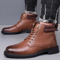 High Quality Men's Ankle Boots Luxury Genuine Leather Boots British Style High-top Oxford Boot Lace-up Motorcycle Boot Men Boots 38 ruda