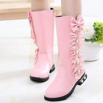 Children's Boots, Big Children's Snow Boots, Girls' Plush Thick Warm Side Zipper Long Tube Boots 31 rožinė
