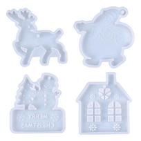 Hanging Ornaments Crystal Epoxy Resin Mold DIY Christmas Pendants Silicone Mould Santa Claus Elk Xmas House Casting Mold 1