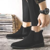 Fashion Chelsea Boots Men Suede Leather Decent Men Ankle Boots Original Male Short Casual Shoes British Style Winter Spring Boot 6 juoda