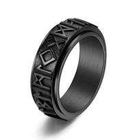 Men's Viking Rune Stainless Steel Rotating Ring Adjustable Norse Spinner Jewelry Black Retro  Band Gift for Him 6