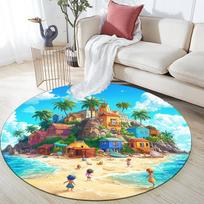 Cartoon Mermaid and Sea pattern round rug,Carpet Rug for Living Room Bedroom Sofa Playroom Decor,Non-slip Floor Mat,Holiday Gifts and Birthday Gifts. 80cmx80cm