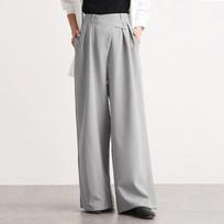 Women's Black High Waist Wide Leg Pants Pleated Flowy Casual Office Trousers S pilka spalva