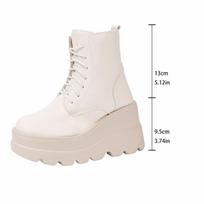 Lace Up Wedge Ankle Boots Women's Platform Black Botines Size 36-43 Chunky Heel Shoes Street Style White Botas Mujer Fashion 36 smėlis