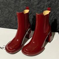 Women's Boots High Quality Lacquer Leather Chelsea Booties Fashion High Heel Short Boots for Women Ankle Boots Bottines Femmes 34 bordinė