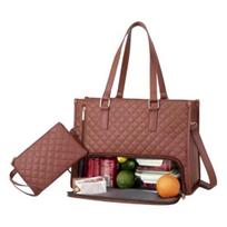 Women Lunch Tote Bag Shoulder Bag with Insulated Lunch Compartment Large Capacity Laptop Bag Quilted Handbag for Work Travel Business Casual Use šviesiai ruda spalva