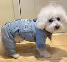 Pet Winter Corduroy Coat with Leash Hole - Fleece-Lined Small Dog Jacket Medium mėlyna
