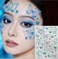 1Sheet Color Butterfly Face Stickers Kids Eyes Facial Makeup Butterfly Face Gem Decals Crystal Round Diamond Tattoo Stickers