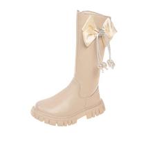 Children's Boots for Girl Spring/autumn Toddlers Princess High PU Boots  Sweet Kids Causal School Long Boots Round-toe 27 smėlis