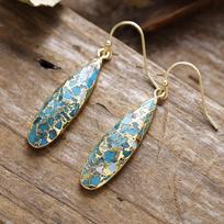 Natural turquoise long water droplet earrings, hook earrings, European and American Bohemian popular accessories auksas