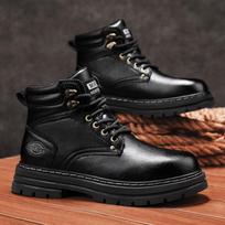 Men's Genuine Leather Martin Boots - Thick Sole, Autumn/Winter, Casual Outdoor Plus Size Work Shoes 38 juoda