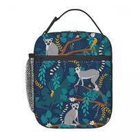 Lemurs In A Blue Jungle Insulated Lunch Bag for Women Children Leakproof Food Boxes Thermal Lunch Box Tote One Size black