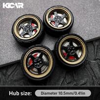 1/64 Alloy Model Wheels Diameter 10.5Mm Rims With Rubber Tires 4Pcs Set For Tomica Wheels Matchbox Model Cars