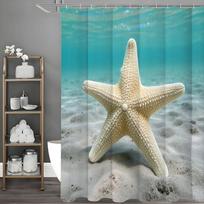 Ocean Beach Jūros žvaigždė Dušo užuolaida, Dekoratyvinė dušo užuolaida voniai, Vandeniui atspari dušo užuolaida su kabliukais 90*180cm blue
