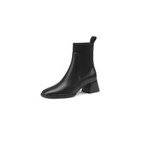 Women Ankle Boots Luxury Genuine Leather High Heels Elastic band Black Chelsea Short Boot Elegant Female Booties Designer Shoes 34 juoda