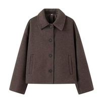 Women Fashion With Pockets Brown Single Breasted Jackets Vintage Lapel Neck Long Sleeves Female Chic Lady Outfits S ruda