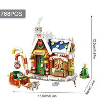 Mini statybinių kaladėlių Kalėdinio namo rinkinys „Pasidaryk pats“ miesto gatvės vaizdo namas rogutės surinkti papuošalai Vaikams skirtas edukacinis žaislas Dovana Be dėžutės