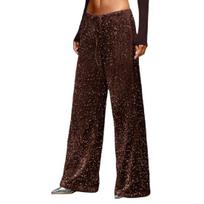 Women Pants High Waisted Wide Leg Casual Trousers with Sequin Design Elastic Drawstring Waist Party Trousers S kava