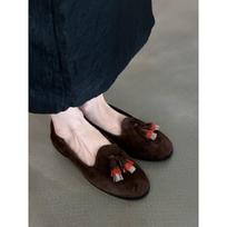 Sheepskin version retro fringed small leather shoes women's round head flat bottom loafers casual soft sole one pedal lazy beanie shoes 35