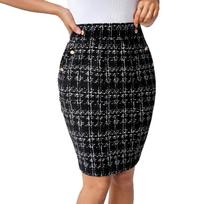 Women's Fashion Plaid Elegant Pocket Metal Buckle Skirt Elastic Waist Skirt S tamsiai pilka spalva