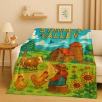 Retro Stardew Valley Farm Map Pixel Game Flannel Blanket,Ultra Soft Warm Plush Throw for Home Bedroom Bed Sofa Cover Kids Gift 75x90cm