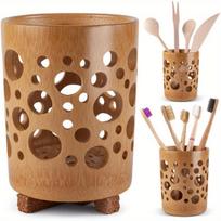 Bamboo Toothbrush Holder for Bathroom Toothbrush Cup with Drainage Quick Drying Bathroom Cup Toothpaste Holder Degradable Cup. Light Grey brown