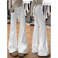 White Velvet Micro-Flare Jeans for Women - Autumn/Winter 2025 High-Waisted, Slimming, Wide-Leg, Bell Bottom, Floor-Length Pants M