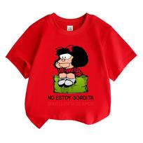 Comic Mafalda Summer Baby Girls T-SHIRT Short Sleeve Toddler Clothing Kids Soft 100% Cotton Cartoon Children's Pink Tops Anime T-shirt 100 raudona