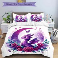 3pcs Cartoon Purple Dragon Design Quilt Set Cartoon Themed Bed Quilt Set Lovely Character Bedroom Decor Bed Quilt Set Four Seasons (1 Cover + 2Pi 135x200cm