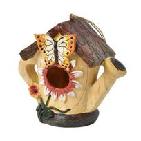 Garden Bird House Spacious Hole Hand-Painted Birdhouse Resin Waterproof Outdoor Hanging Birdhouse Sunproof for Bluebird Hummingbird Wren Finch geltona