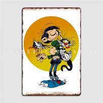DORA Tin Sign Gaston Lagaffe Poster Metal Plaque Vintage Party Pub Garage Decoration Tin Sign Poster 20x30cm（7.8x11.8inch）