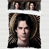 Damon Salvatore Lova Antklodės Užvalkalas, Siaubo Vampyro Gerbėjo Prekė Lovos Patalynės Komplektai Vaikams 2 Dalių Minkštas Mikropluošto Antklodės Užvalkalas Suaugusiems 135*200cm black