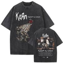 Vintage Washed Korn Music Album Follow The Leader T-shirt Men Women Fashion Gothic Rock T Shirt Men's Casual Oversized T-shirts S įvairiaspalvis