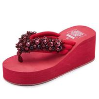 Maogu Platform Wedges Slippers White Crystal Shoe 2026 New Women's Flip Flops Beach Shoes Women Summer Platform Wedge Sandals 42 35 raudona