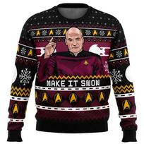 Captain Picard Star Trek Ugly Christmas Sweater Men Pullover Round Neck Long Sleeve Top 2XL