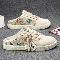 Canvas Semi-Drag Casual Shoes Men Half Shoes For Men Mules Backless Sandals Flat Board Shoes Summer Loafers Slipper Man Slides 39