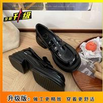 Korean version of black British style small leather shoes women's spring 2025 new thick-soled versatile pedal loafer jk shoes ins 35