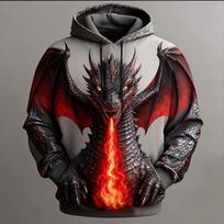 Men's Dragon 3D Hoodie Sweatshirt Cool Party Crew Neck Club Streetwear Yellow Red Drawstring Fall Winter Designer S