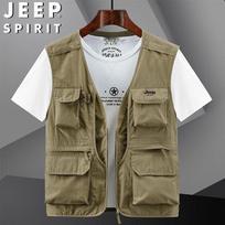 JEEP SPIRIT Men's Multi-Pocket Vest Jacket 2XL chaki