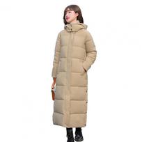 Women Cotton Coat Hooded Long Sleeve Pockets Side Slit Hem Down Jacket Single Color Pockets Thickened Leisure Outwear M chaki