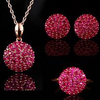 Women Jewelry Set Color Changing Pigeon Blood Ruby High Carbon Diamond Ring Floral Pendant Necklace Sunflower Earrings