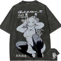 Mirko T Shirt My Hero Academia Men Acid Wash Oversized Anime Manga Vol 37 Cover Graphic Cotton Streetwear Rabbit Hero Vintage Tee Top XXXL gray