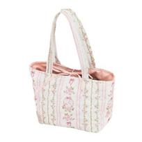 Quilted Tote Bag for Women Girls Lightweight Small Floral Shoulder Bag Soft Puffy Travel Work Handbag with Bow