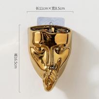 Wall-mounted Ceramic Mask Vase Golden Human Face Decoration Flower Arranging Container Room and Office Ceramic Wall-mounted Vase